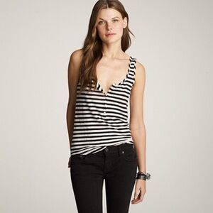 J. Crew Charcoal Cotton Linen Sequined Embellished Striped Henley Tank Top Small